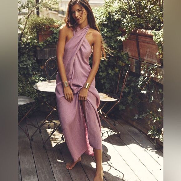 ZARA 100% LINEN HALTER DRESS - Picture 7 of 12